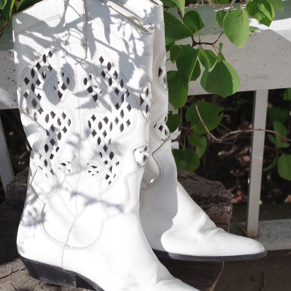 White Leather Ladies CowGirl Boots